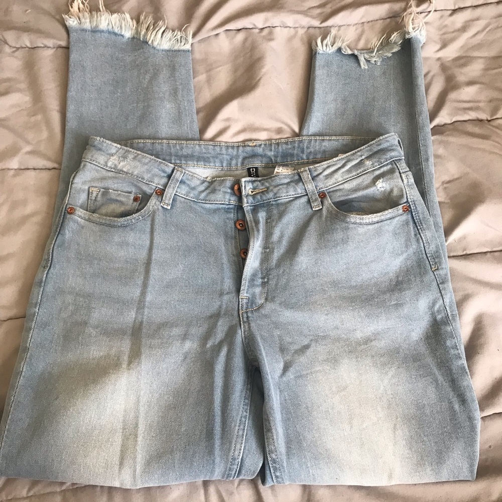 High waisted distressed mom jeans